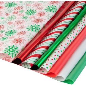 Amazonbasics 50 Sheets Holiday Trisse Paper- الأنسجة التفاف الهدايا لهدايا عيد الميلاد (20 "x20")- تصاميم احتفالية متنوعة