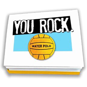 Water Polo You Rock Note Cards 12 -Pack (4.25 "x5.5") تصور بطاقات الطاقة الرياضية ، شكرًا لك على بطاقة CORD PRECTION للاعبين المائيين والمدربين والمشجعين والمتعصبين - سوف يحبونها!