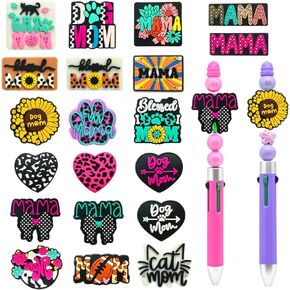 20PCS MOM SILICONE BOCAL BEADS for Pens Sulk ، FOCALS SILICONE BEADS GIME FOR MOM من ابنة يوم الأم لعيد القلقات صنع المجوهرات صنع المجوهر