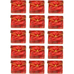 Baitaihem 15 حزمة مجوهرات محفظة الحقيبة أكياس الهدايا الحرير الصيني نمط الديباج حقيبة مطرزة، أحمر (صغير ومتوسط ​​وكبير) in Kuwait