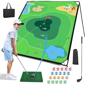 Liberry Golf Chipping Game with Large Chipping Mat, 2 Adjustable Clubs, 20 Sticky Balls, Outdoor Indoor Sports Training Toy Gift for Adults Kids, Family Yard Target Game