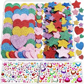 YGDZ Glitter Foam Stickers Set, Colorful Self Adhesive Stars Heart Gems Sticker for Kids Crafts, Rhinestones Jewel Home Decorations, for Cheer Pins, Craft Supplies for Kids