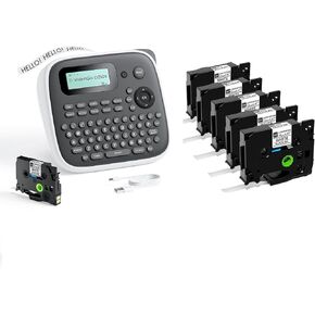 Label Maker with Tape Bundle, Label Maker Machine with-Tape, D210s Label Makers Waterproof Label Maker, 5PK 12mm x 8m Tapes & 1PK 12mm x 4m Tape