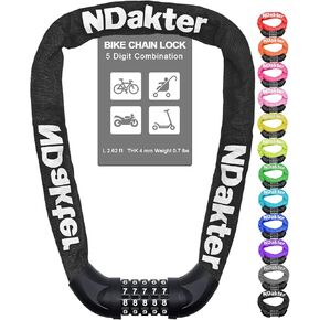 NDakter Bike Chain Lock, 5 Digit Combination Heavy Duty Anti Theft Bicycle Chain Lock, 3.2 Feet Long Security Resettable Bike Locks for Bike, Bicycle, Scooter, Motorcycle, Door, Gate, Fence