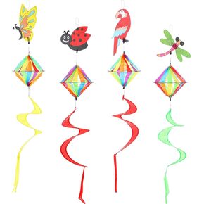 Moukeren 4 Pack Spring Windsock Winds Swinners حديقة في الهواء الطلق معلقة ديكور شاق الخنفساء ببغاء ببغاء Dragonfly Whirligig Wind Sock for Yard Patio Lawn Decoration