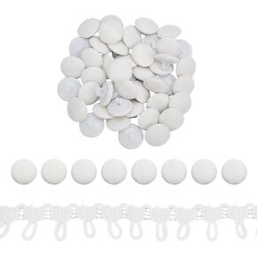 1 Yards White Braid Trim with Buttonhole, 15mm Width Fibre Button Hole Trimming with 50pcs Resin Buttons Buttonhole Tassel Fringe Trim for Sewing Craft Supplies Clothes