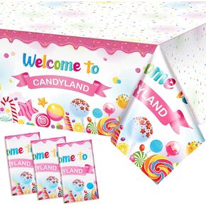 Tatuo 3 PCS Candyland Party Decorations Candyland tablecloth Candy Timedy Timedy Table Table Table Cover Decorations Lollipop for Birthday Baby Shower Party Supplies