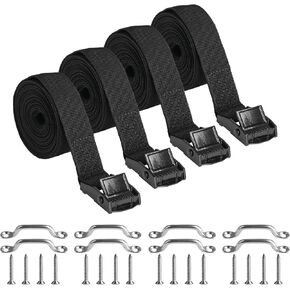2 Pcs Battery Tie Down Strap Kit, 1"x 118"/9.8 ft Battery Hold Down Strap, Battery Box Straps Hold Down Lashing Straps,Cooler Tie Down Kit for Boat Car,with 4 Stainless Steel Bracket & 8 Screws