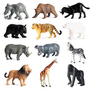 RUSON 12 Pcs Mini Safari Animals Figures Toys, Realistic Jungle Zoo Animal Figurines Cake Topper Toy Set Christmas Birthday Easter Egg Gift Party Supplies for Kids Toddlers