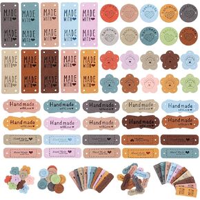 50 Pcs Custom Labels for Crochet and Knits Projects, Handmade Tags Made with Love, Personalized Faux Leather Tags, Cute Label Handmade Items with Hole for DIY Hat Jeans Bags Shoes Crafts