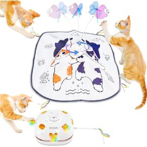 ORSDA 12 PCS DIY Replacement for 5 in 1 Cat Toys Interactive Kitten Toys for Indoor Cats with Feather Spinning Flying Ribbon, Butterfly, Crinkle Balls