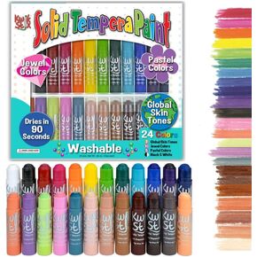 Kwik Stix Solid Tempera Paint Sticks, 24 Colors, Washable Paint Sticks for Kids, Non-Toxic, Quick Drying, Allergen Free, Includes Pastel, Jewel, Skin Tones Plus Black & White Colors, Ideal for Kids and Toddlers