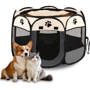 Portable Dog Playpen ، Pet Play Pen للقطط الداخلي في الهواء الطلق ، قطة هريرة/جرو ، مربع لتوفير خيمة Playpen Playpen ، قفص الكلب الكلب الكنسي للمنزل الصغير للحيوانات الصغيرة (الرمادي)