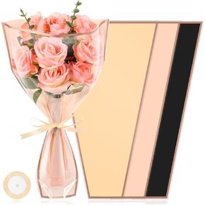 IWOLOMI 150 Pack Flower Bags for Bouquets, 3 Colors Flower Bouquet Wrapping Paper Kraft Flower Wrap Sleeves Floral Paper for Bouquets with Ribbons for Florist Supplies Wedding Mothers Day
