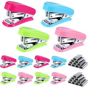 12 PCS Mini Stapler مع 12 صندوقًا أساسيًا ، تشمل مزيلًا أساسيًا ، دباسة صغيرة للمكاتب المدرسية (الأزرق ، الأخضر ، الوردي ، الورد)