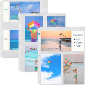 ألبوم صور Dunwell (75 Pack) 25 كل من 3.5 × 5 ، 4x6 ، 5x7 صفحات إعادة ملء الألبوم ، جيوب صور الموثق من 3 حلقة للبطاقات البريدية ، وبطاقات الوصفة ، وحزم البذور