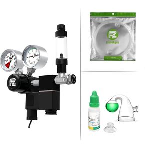 FZONE Aquarium Co2 Regulator DC Solenoid with with CO2 Glass Drop Checker with Aquarium Co2 Proof Tubing ID 5/16 inch 16 feet