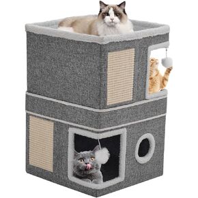Cat House for Idoor Cats Cube Condo ، 3 طبقات قابلة للتكديس كهف أسرة وأثاث مع وسادة خدش وتفتحة ، شقة القط الحديثة اللطيفة لمرض جرو صغير للحيوانات الأليفة الصغيرة المتوسطة الصغيرة