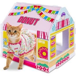منزل CATROPBOARD CAT مع وسادة خدش من طابقين | 2-level Cat Play House ، Hideaway Cave & Scratching Toy | سرير شقق قطة مموجة متينة للقطط/القطط الداخلية/الأرنب/الحيوانات الصغيرة (أصفر)