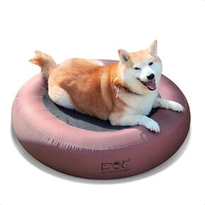 Inflatable Elevated Dog Bed,Raised Pet Cushion Sofa for Large Dogs,Portable Dog Cot Doughnut Round Stand,Waterproof Frame for Indoor,Outdoor (Coffee-M)