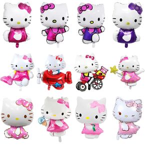 12pcs البالونات Kitty Foil for Kitty حفلة عيد ميلاد البالونات حفلة عيد ميلاد ، زخارف حفلة عيد ميلاد الطفل