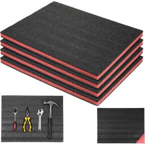 Cuttable Polyurethane Foam Pads, 4 Pcs, 16 x 12 x 1 Inch, Red, Black