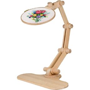 Adjustable Embroidery Hoop Stand - Cross Stitch Hoop Stand with 8'' Embroidery Hoops, Wood Embroidery Hoop Holder, Embroidery Table Stand for Hand Work