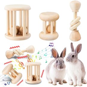 3 Pcs Natural Wooden Bunny Toys, Safe Rabbit Toys for Guinea Pig Chinchillas Hamsters Small Animals Playing Teeth Grinding Indoor Outdoor