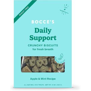 Bocce's Bakery Breath Daily Support Treats for Dogs, Wheat-Free Dog Treats, Made with Real Ingredients, Baked in The USA, Supports Oral Health, All-Natural Apple & Mint Biscuits, 12 oz