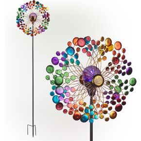 Alpine Corporation QLP1498SLR-CC Outdoor Solar Solar Ecliptic Wind Spinner Shake مع ضوء LED المتغير بالألوان ، 60 "H