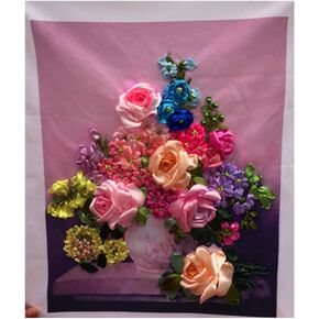Ribbon Embroidery Kit DIY Wall Decor Ribbon Embroidery Kit with English Instruction No Frame Colorful Life