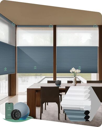 Yoolax Motorized Day and Night Cellular Shades, Top Down Bottom Up Blinds Blackout and Light Filtering Honeycomb Blinds, Automatic Blinds for Windows, Fabric Sample (Multicolor) in Kuwait