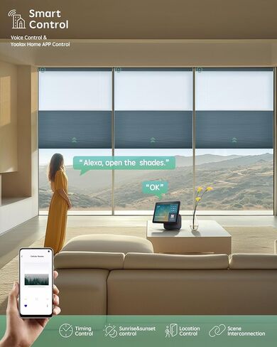 Yoolax Motorized Day and Night Cellular Shades, Top Down Bottom Up Blinds Blackout and Light Filtering Honeycomb Blinds, Automatic Blinds for Windows, Fabric Sample (Multicolor) in Kuwait