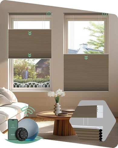 Yoolax Motorized Day and Night Cellular Shades, Top Down Bottom Up Blinds Blackout and Light Filtering Honeycomb Blinds, Automatic Blinds for Windows, Fabric Sample (Multicolor) in Kuwait