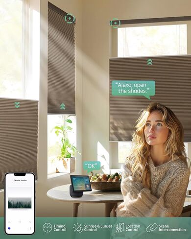 Yoolax Motorized Day and Night Cellular Shades, Top Down Bottom Up Blinds Blackout and Light Filtering Honeycomb Blinds, Automatic Blinds for Windows, Fabric Sample (Multicolor) in Kuwait