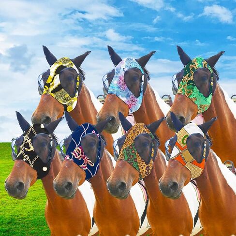 Super Comfort Fly Marsks للخيول من 7pcs مجموعة Flymask مع قناع ذبابة مرونة مع حماية الأشعة فوق البنفسجية （الحجم ： l in Kuwait