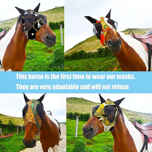 Super Comfort Fly Marsks للخيول من 7pcs مجموعة Flymask مع قناع ذبابة مرونة مع حماية الأشعة فوق البنفسجية （الحجم ： l in Kuwait