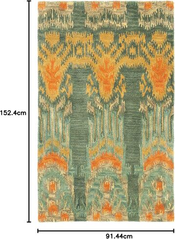 SAFAVIEH Ikat Collection Area Rug - 9' x 12', Olive & Gold, Handmade Wool, Ideal for High Traffic Areas in Living Room, Bedroom (IKT464B) in Saudi Arabia