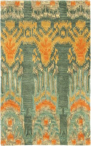 SAFAVIEH Ikat Collection Area Rug - 9' x 12', Olive & Gold, Handmade Wool, Ideal for High Traffic Areas in Living Room, Bedroom (IKT464B) in Saudi Arabia