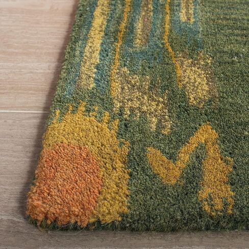 SAFAVIEH Ikat Collection Area Rug - 9' x 12', Olive & Gold, Handmade Wool, Ideal for High Traffic Areas in Living Room, Bedroom (IKT464B) in Saudi Arabia
