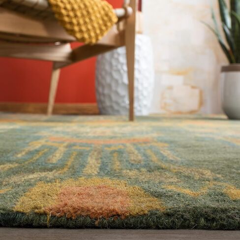 SAFAVIEH Ikat Collection Area Rug - 9' x 12', Olive & Gold, Handmade Wool, Ideal for High Traffic Areas in Living Room, Bedroom (IKT464B) in Saudi Arabia