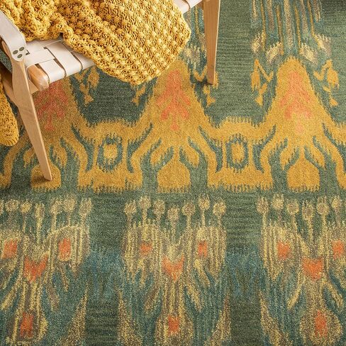 SAFAVIEH Ikat Collection Area Rug - 9' x 12', Olive & Gold, Handmade Wool, Ideal for High Traffic Areas in Living Room, Bedroom (IKT464B) in Saudi Arabia