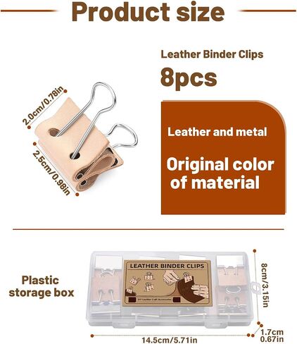 FOUSNOW 0.98 Inch Leather Binder Clips, 8 Pcs Binder Clips, Solid Color Protective Clips Accessories for Office, Home, Leather Fixing Craft (25mm) in Saudi Arabia