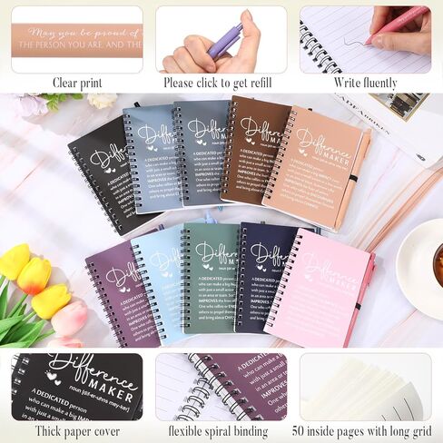 10 Sets Difference Maker Gifts Employee Appreciation Gifts Bulk Inspirational A6 Spiral Notebooks Journals with Pens for Women Men Coworker Teacher Nurse Graduation Birthday (Neutral Colors) in Kuwait