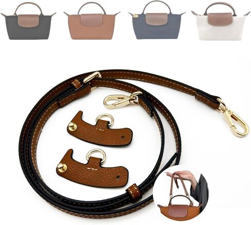 Upgraded Bag Strap Fits Longchamp Mini Bag, Leather Purse Straps Replacement Crossbody, Adjustable Straps Fit for Le Pliage Mini Pouch, Comes with Gift Box Packaging (Brown-Gold) in Saudi Arabia
