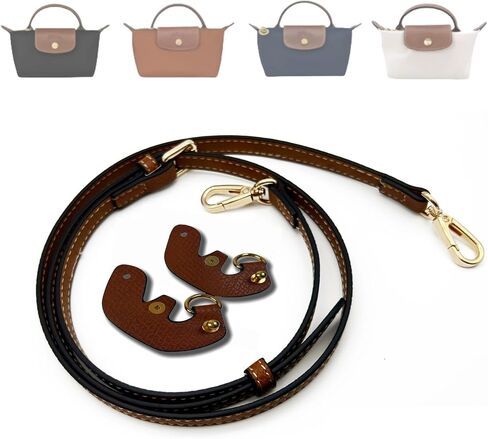 Upgraded Bag Strap Fits Longchamp Mini Bag, Leather Purse Straps Replacement Crossbody, Adjustable Straps Fit for Le Pliage Mini Pouch, Comes with Gift Box Packaging (Brown-Gold) in Saudi Arabia