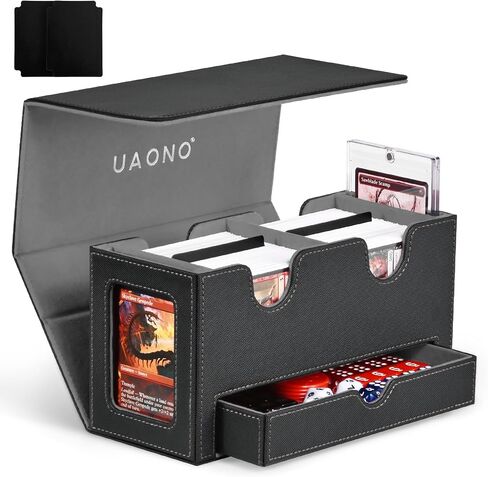 Card Deck Box for MTG, Double Storage Box with 2 Commander Display & 1 Dice Tray, Fits 200+ Double Sleeved, Organizer for CCG TCG Sports(Black Gray) in Saudi Arabia