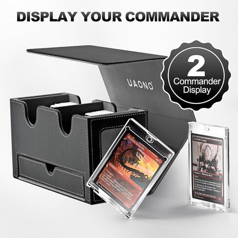 Card Deck Box for MTG, Double Storage Box with 2 Commander Display & 1 Dice Tray, Fits 200+ Double Sleeved, Organizer for CCG TCG Sports(Black Gray) in Saudi Arabia