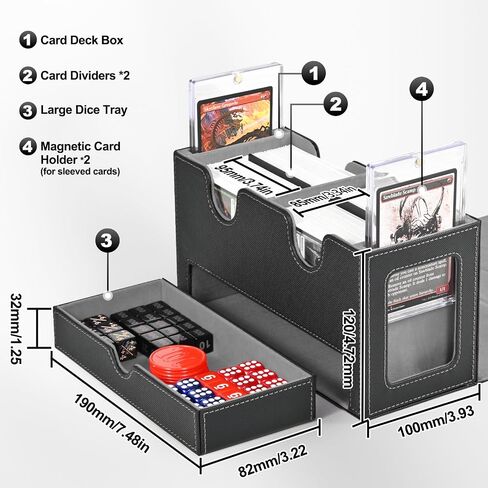Card Deck Box for MTG, Double Storage Box with 2 Commander Display & 1 Dice Tray, Fits 200+ Double Sleeved, Organizer for CCG TCG Sports(Black Gray) in Saudi Arabia