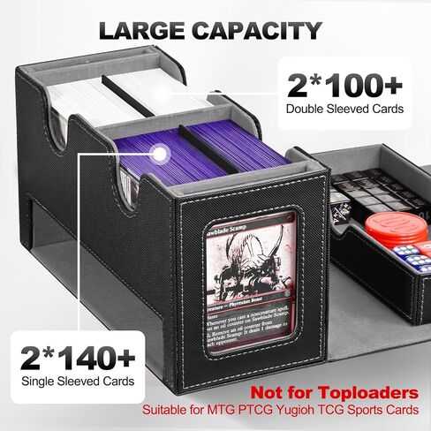 Card Deck Box for MTG, Double Storage Box with 2 Commander Display & 1 Dice Tray, Fits 200+ Double Sleeved, Organizer for CCG TCG Sports(Black Gray) in Saudi Arabia